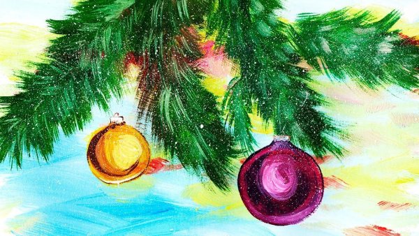 Елочная ветка акварель