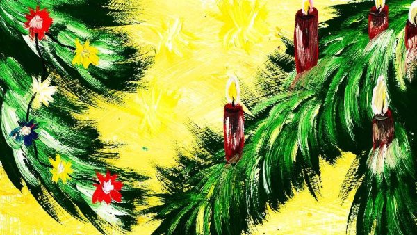 Елочная ветка акварель