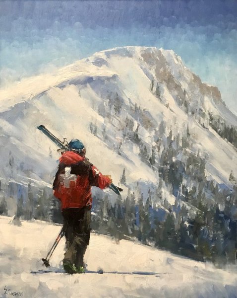 Лыжники акварель