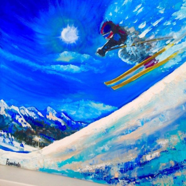 Лыжник картина маслом