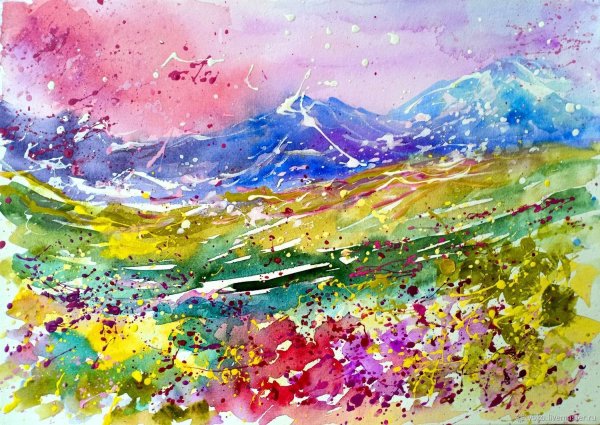 Абстрактный пейзаж акварелью