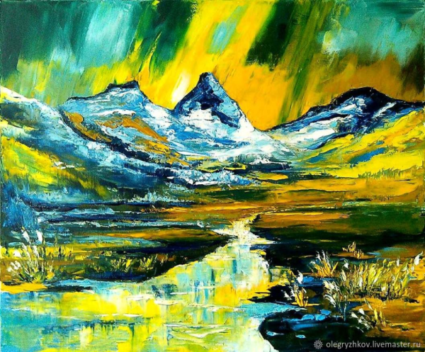 Горы пейзаж мастихином