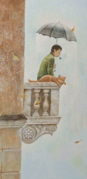 Кот на печке живопись