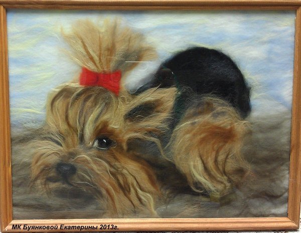 Шерстяная живопись собачка