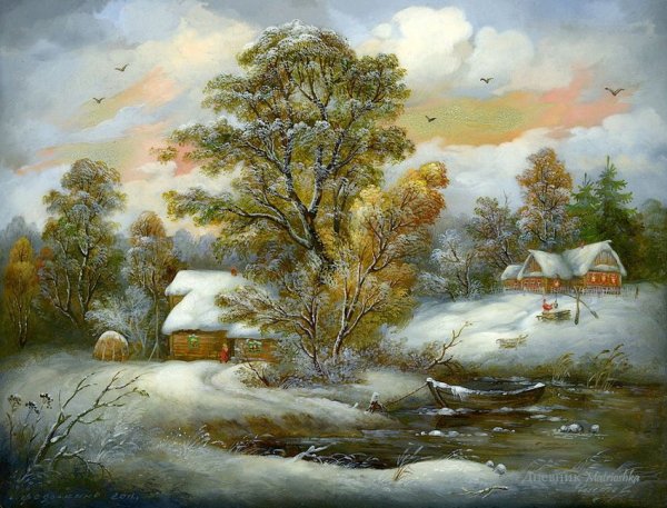 Лаковая миниатюра Федоскино пейзажи