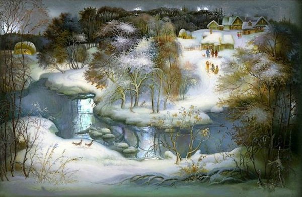 Лаковая живопись Федоскино пейзаж