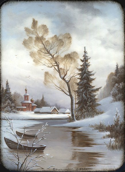 Лаковая миниатюра Федоскино пейзажи