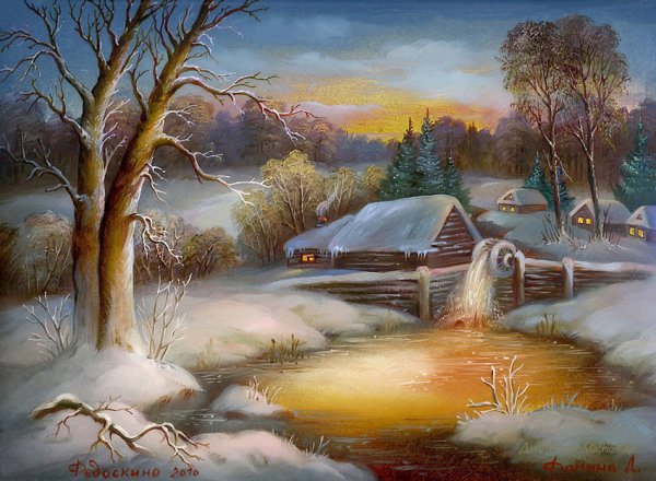 Лаковая миниатюра Федоскино пейзажи зимние