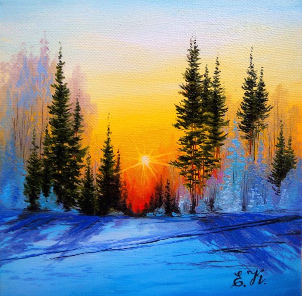 Зимний пейзаж маслом на холсте