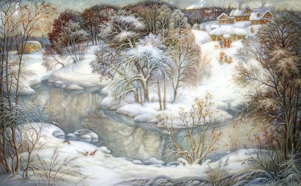 Лаковая миниатюра Федоскино пейзажи