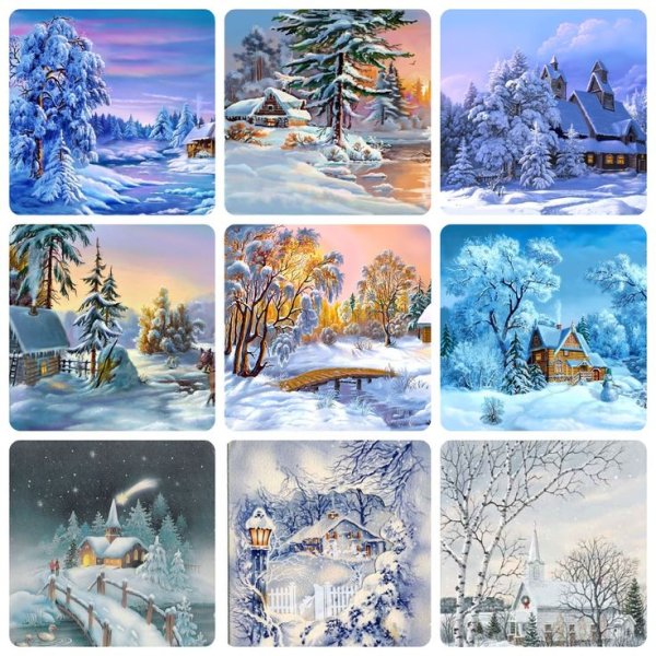 Лаковая миниатюра Федоскино пейзажи зимние