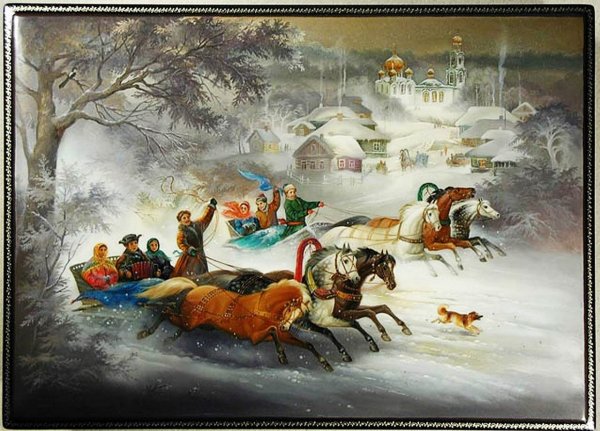 Федоскинская лаковая живопись тройка