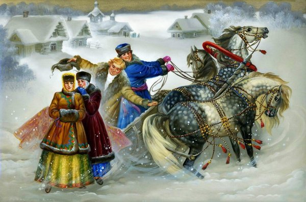 Федоскинская лаковая живопись тройка