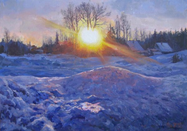 Зима солнце живопись
