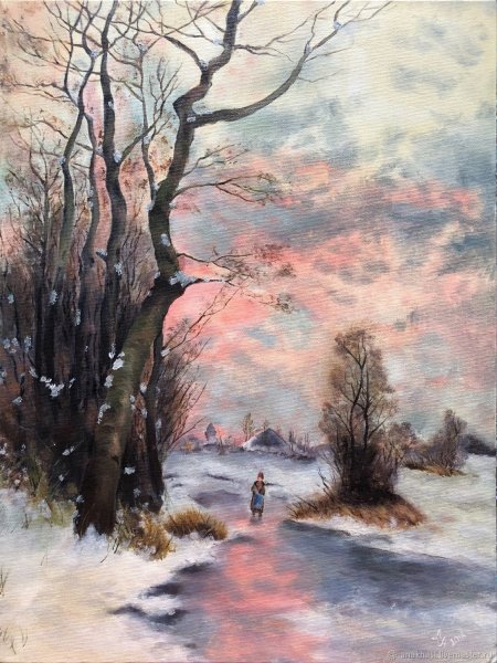 Зимний рассвет живопись