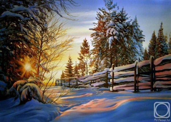 Зимний рассвет живопись