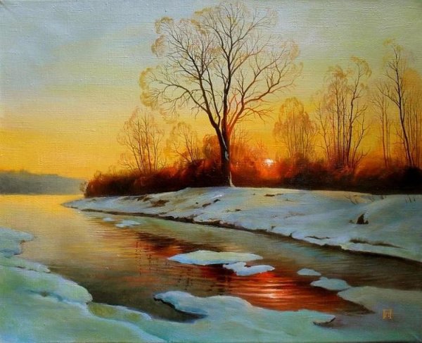 Александр Григорьев весенний пейзаж. Акрилом