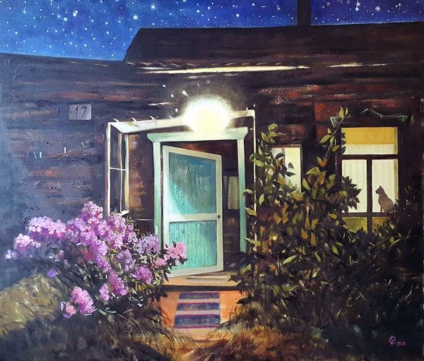 Деревенский дом свет в окне