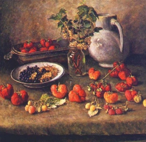 Картина Машкова клубника и белый кувшин