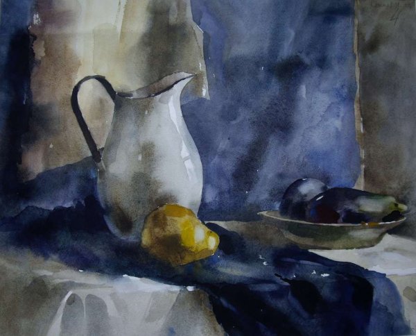 Белый кувшин акварелью