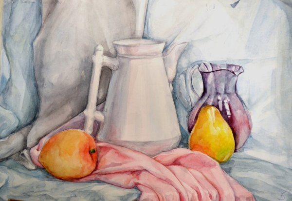 Акварель натюрморт с кувшином