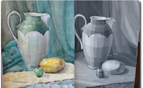 Этюд Крынки акварелью этапы