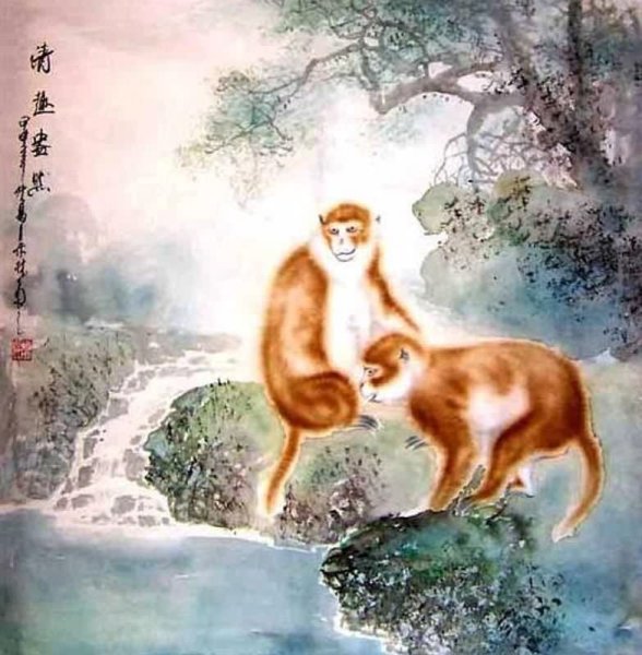 Китайская живопись обезьяна