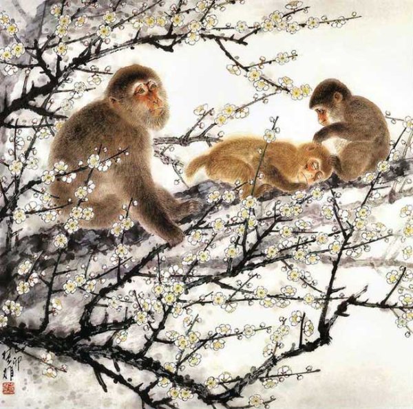 Китайская живопись гохуа обезьяна
