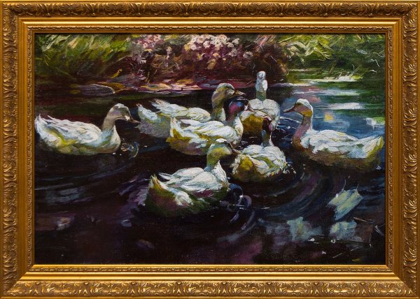 Уточки в пруду картина