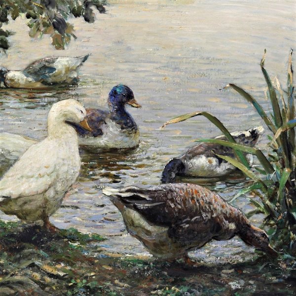 Картина с утками на пруду