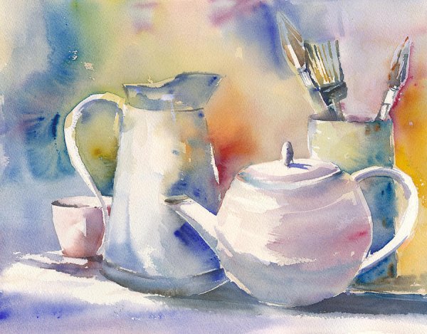 Белый предмет акварелью
