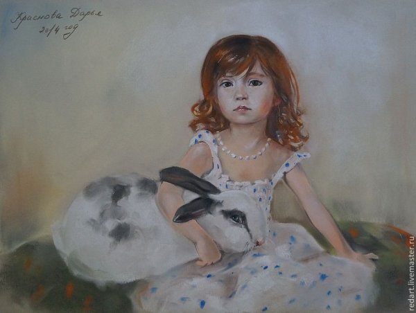 Девочка с кроликом живопись