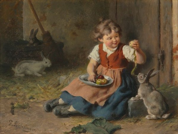 Картина девочка с кроликом