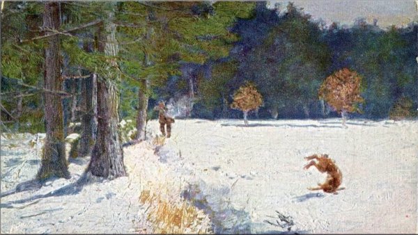 Живопись охота на зайца зимой