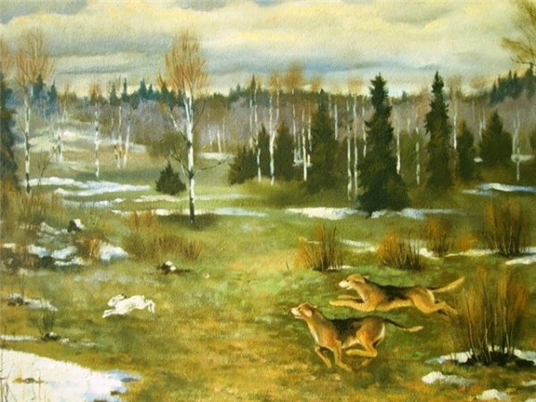 Художник Александр Дегтев собака на охоте