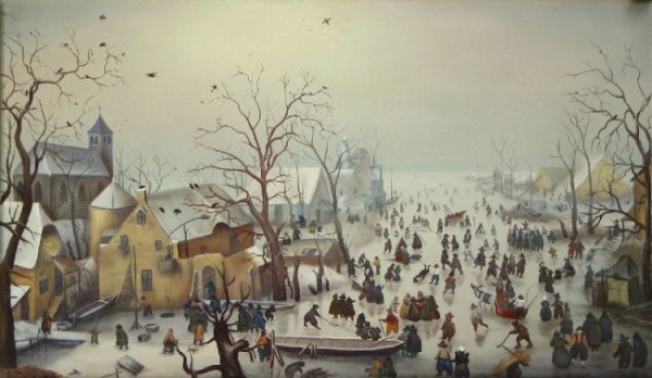 Хендрик Аверкамп «зимний пейзаж с конькобежцами» 1609