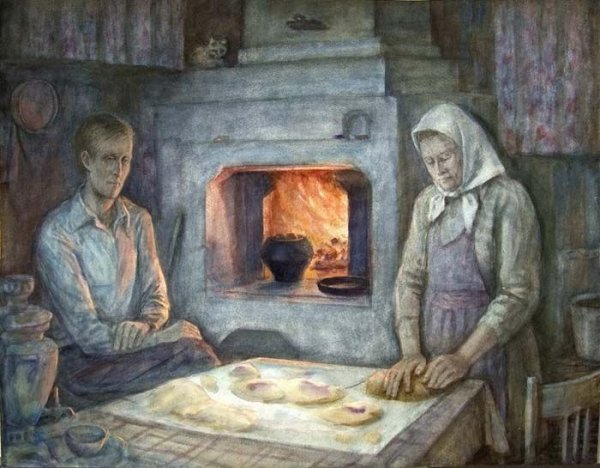 Картина бабушка у печки
