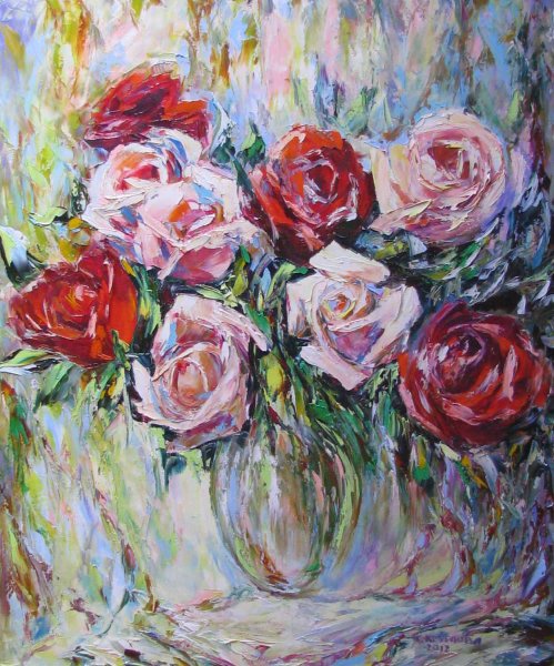 Розы живопись маслом Импрессионизм