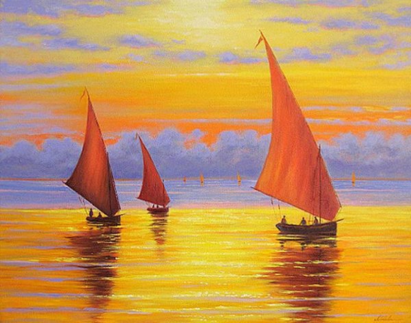 Лодка на закате картина