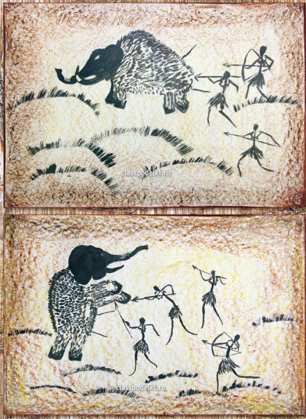 Наскальные рисунки древних людей мамонт