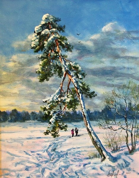 Сосны в снегу живопись