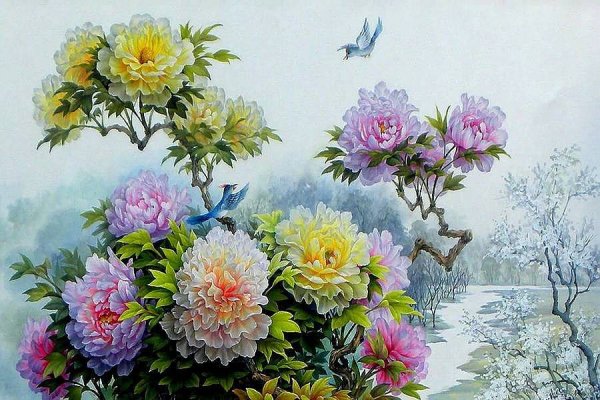 Китайская живопись пионы