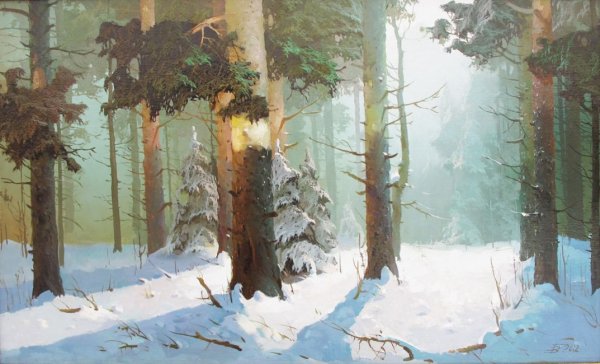 Зимний пейзаж с соснами