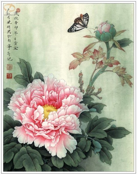 Китайская живопись пионы и птицы
