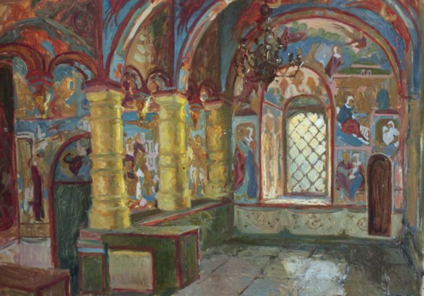 Пётр Петровичев "интерьер церкви Успения на Волотовом поле"