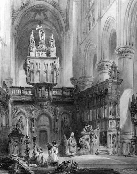 Церковь интерьер акварель