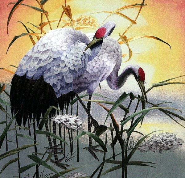 Китайская живопись Журавли и Цапли