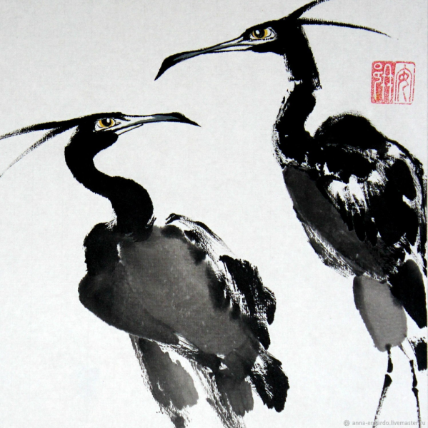 Журавль китайская живопись каллиграфия