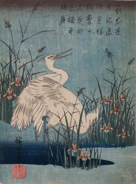 Японский журавль гравюра живопись