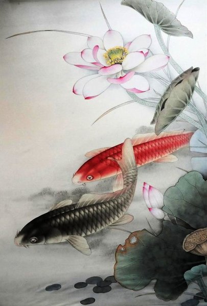Живопись гунби рыбы кои